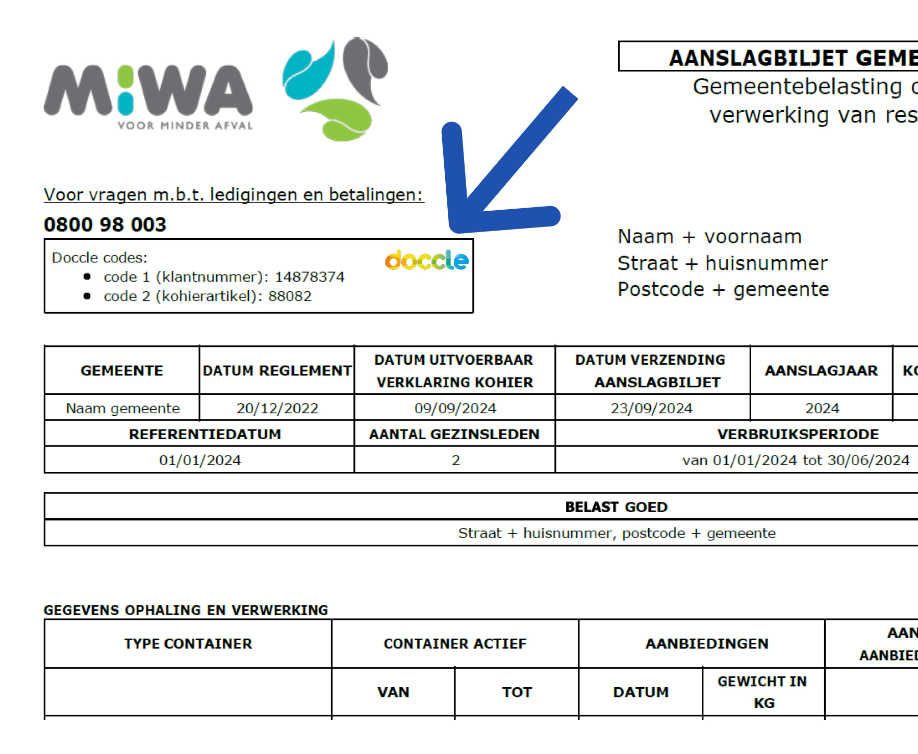 Dit is een voorbeeldfactuur van MIWA.